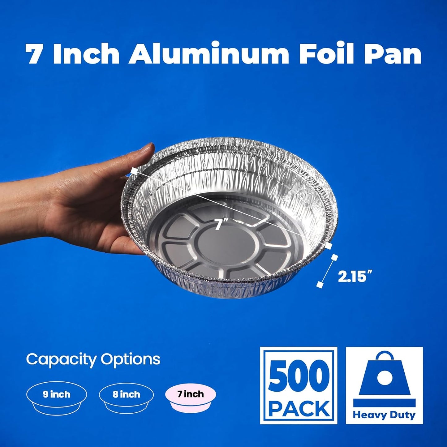 500 Pack 7 Inch Round Aluminum Foil Pans - 24 Oz Disposable Pie Tins for Meal Prep - Heavy Duty Circle Cake Pan for Pies, Cakes, and Cheesecakes