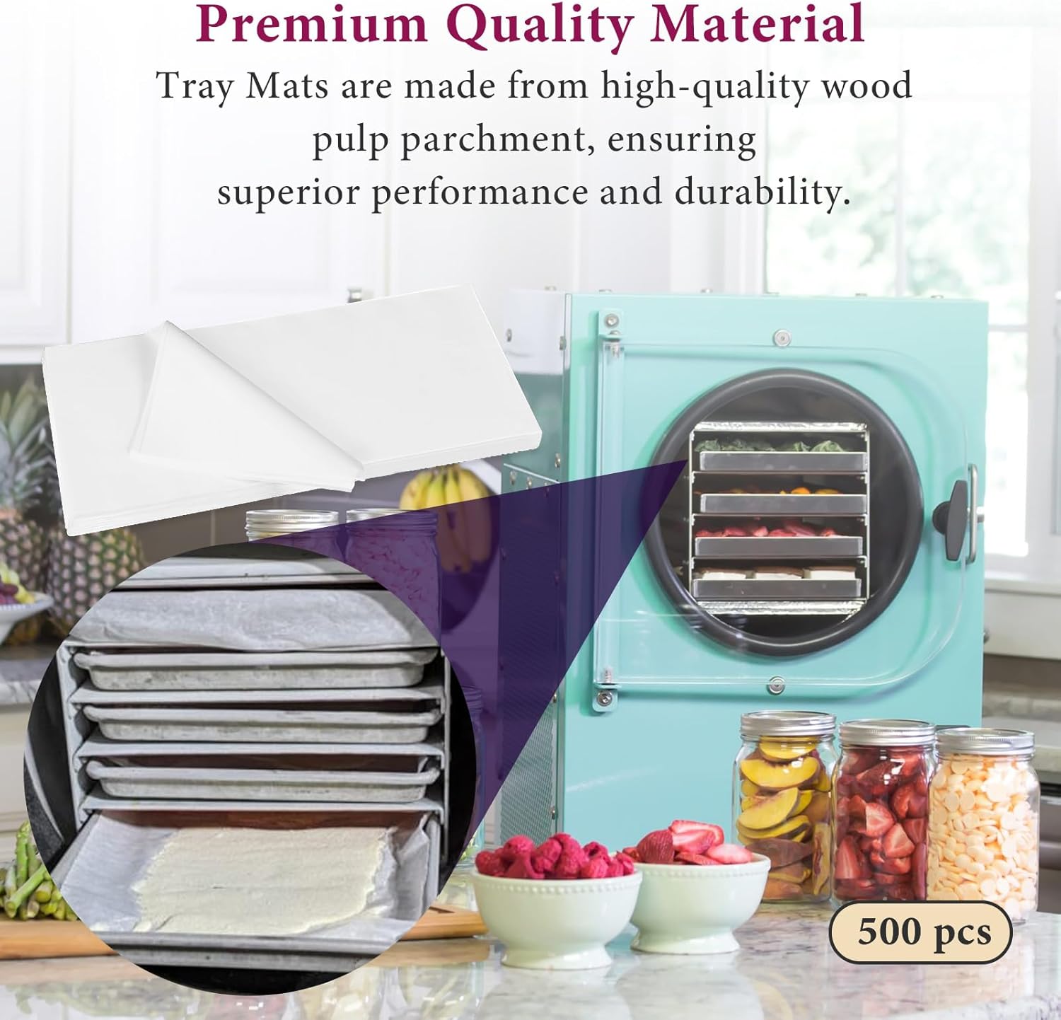 500 Pack Parchment Paper Sheets for Harvest Right Freeze Dryer - Medium Tray Accessories - White 17" x 6.8