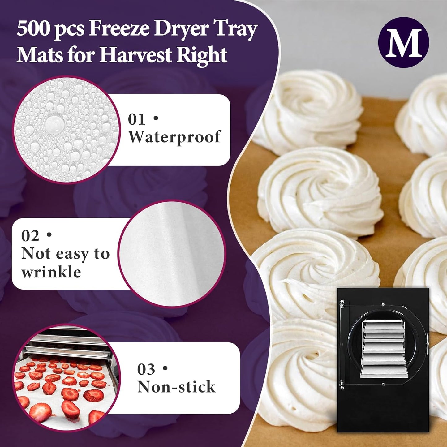 500 Pack Parchment Paper Sheets for Harvest Right Freeze Dryer - Medium Tray Accessories - White 17" x 6.8