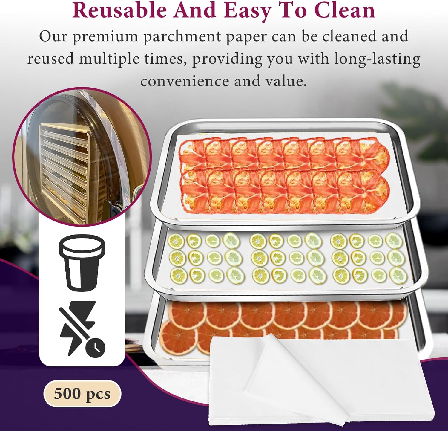 500 Pack Parchment Paper Sheets for Harvest Right Freeze Dryer - Medium Tray Accessories - White 17" x 6.8