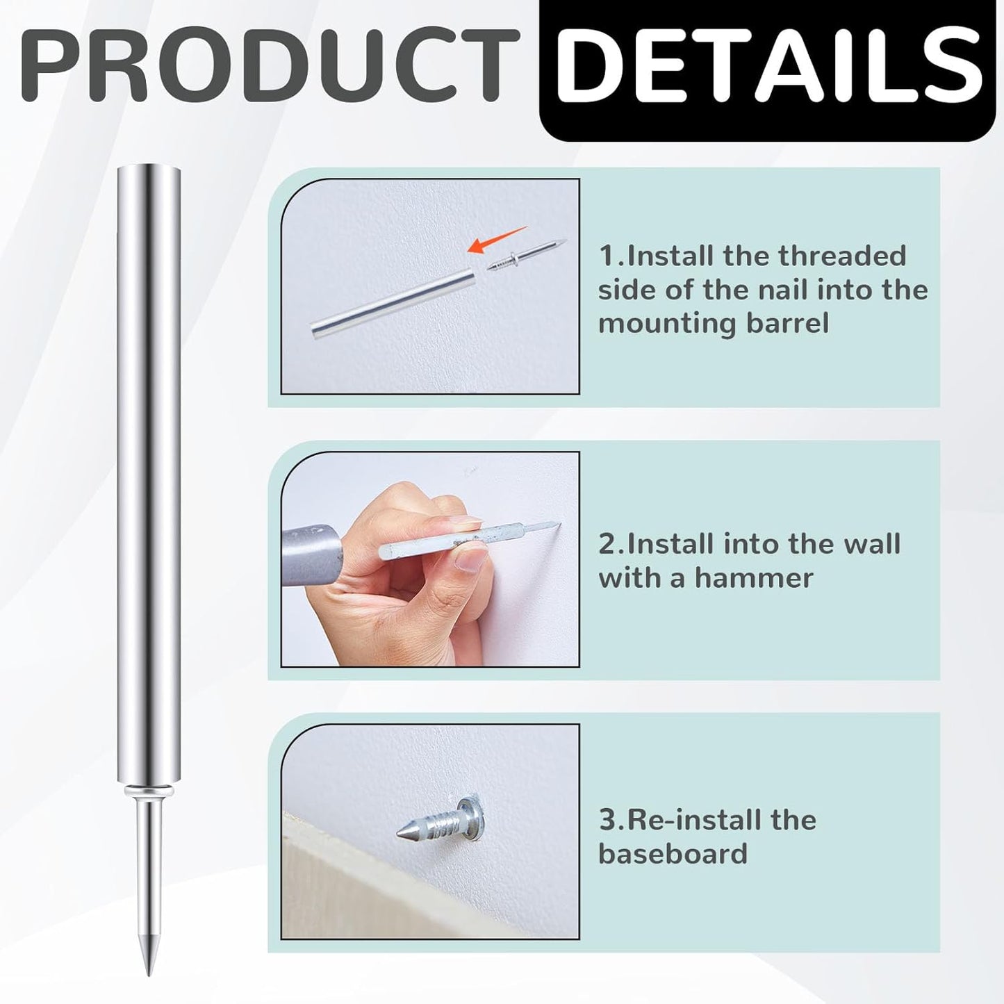 500-Piece Yaocom Double-Head Skirting Thread Nails with Installation Barrels - Non-Marking Invisible Special Hidden Nails