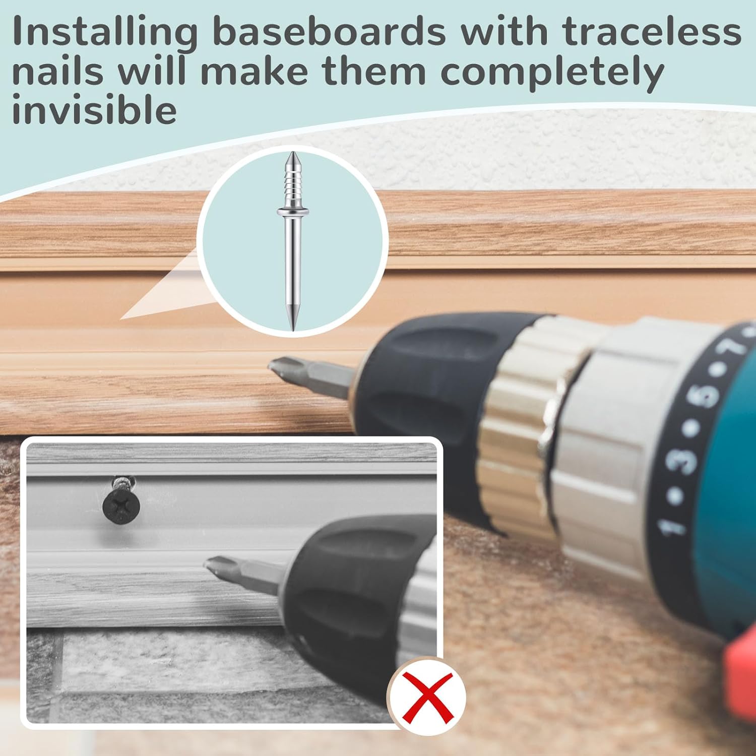 500-Piece Yaocom Double-Head Skirting Thread Nails with Installation Barrels - Non-Marking Invisible Special Hidden Nails