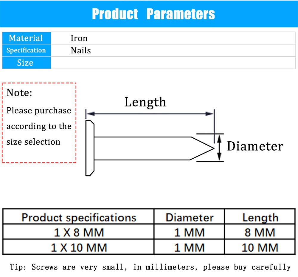 500PCS Small Round Head Mini Nails for String Art Projects - 1 X 10mm Silver Hardware Fasteners