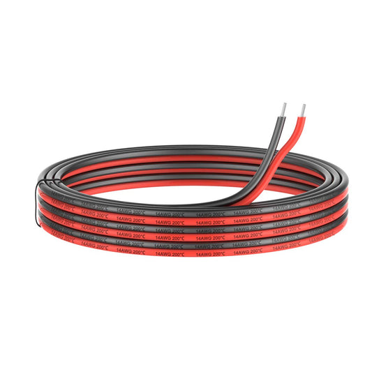 50ft 14AWG Silicone Electrical Wire, 2 Conductor Parallel Line - Black/Red, 14 Gauge Soft & Flexible Oxygen-Free Copper Wire