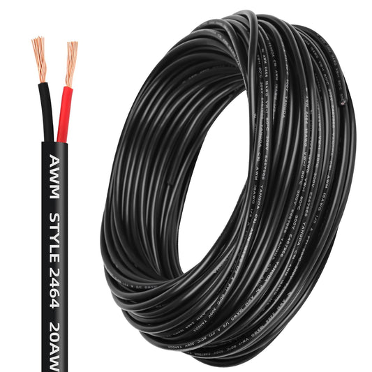 50FT 20 AWG Electrical Wire 2 Conductor Oxygen-Free Copper Cable - Flexible Extension Power Cord for LED Lighting Strips & Automotive Use