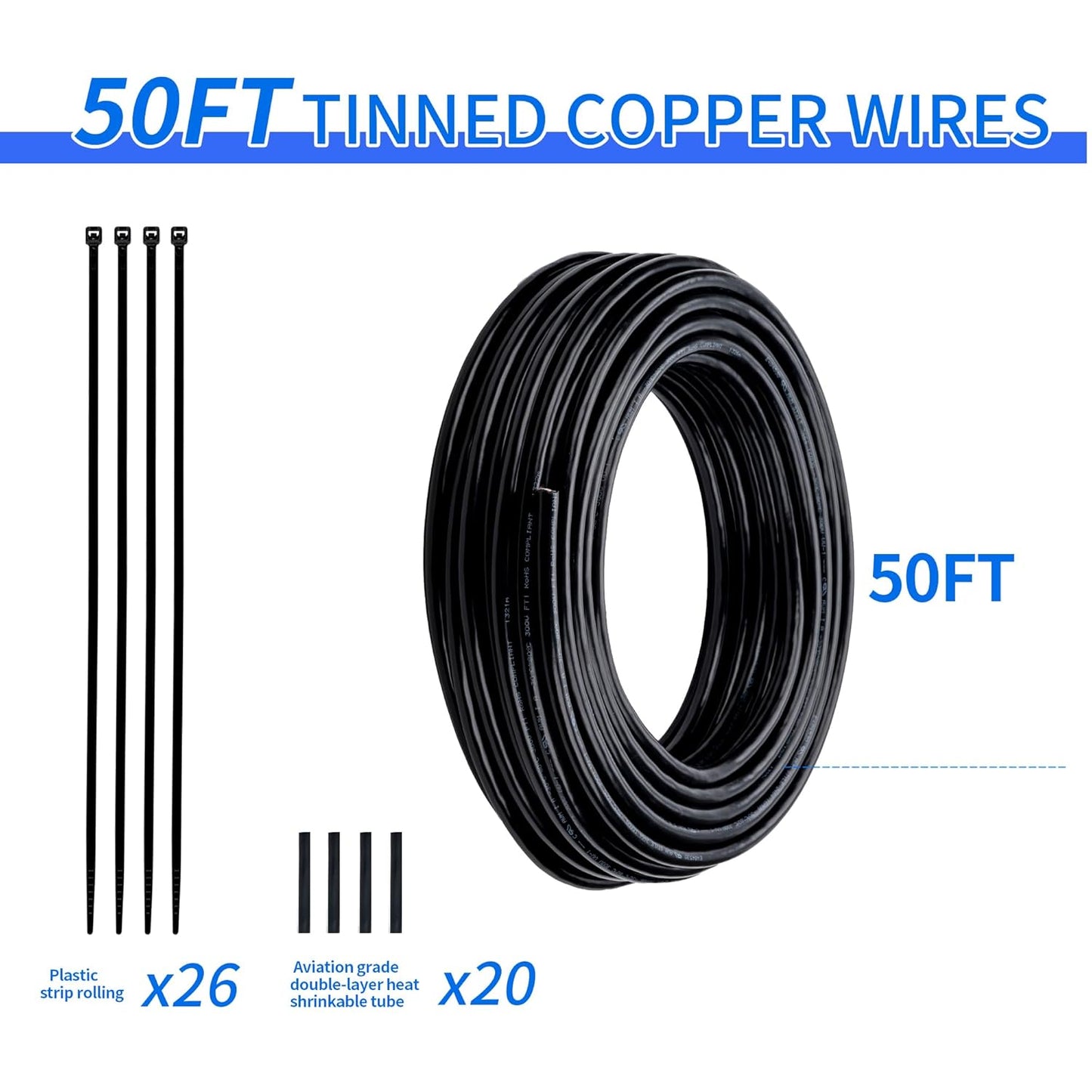 50FT Lesnlok 16 AWG 5 Conductor Stranded PVC Cord Copper Cable - Heavy Duty Pure Copper Automotive Wire - 5 Core Way Trailer Wire