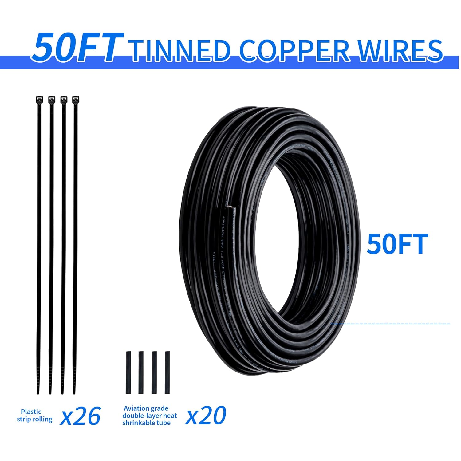 50FT Lesnlok 16 AWG 5 Conductor Stranded PVC Cord Copper Cable - Heavy Duty Pure Copper Automotive Wire - 5 Core Way Trailer Wire