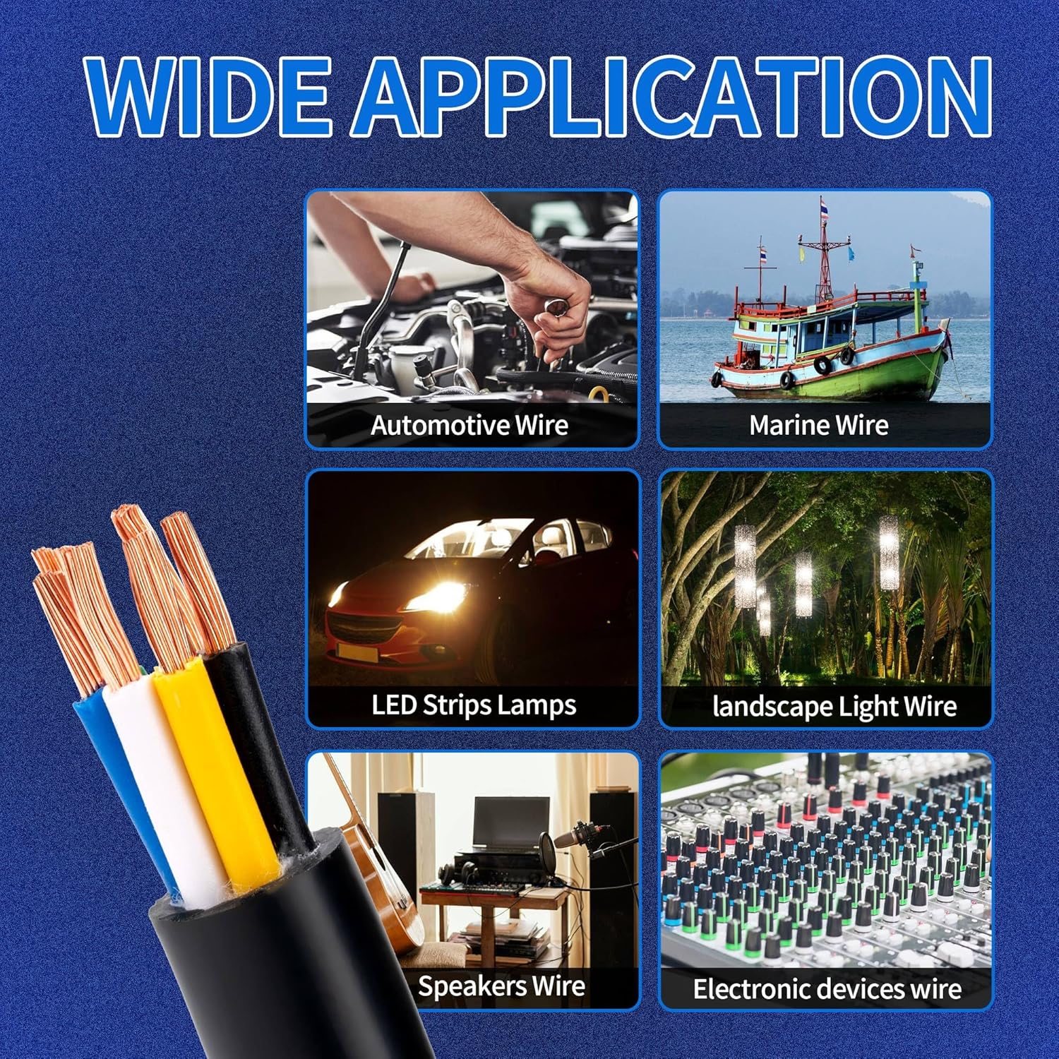 50FT Lesnlok 16 AWG 5 Conductor Stranded PVC Cord Copper Cable - Heavy Duty Pure Copper Automotive Wire - 5 Core Way Trailer Wire