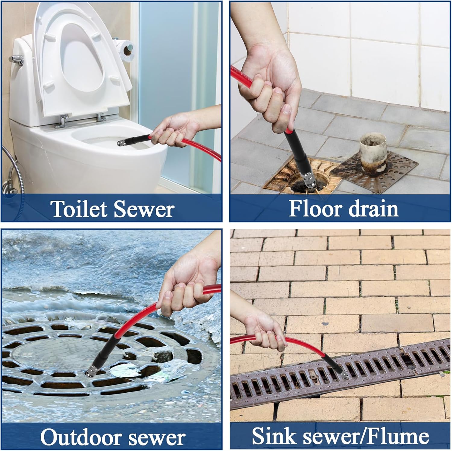 50FT Sewer Jetter Kit for Pressure Washer - 5800PSI Drain Cleaner Hose with Rotating Nozzles