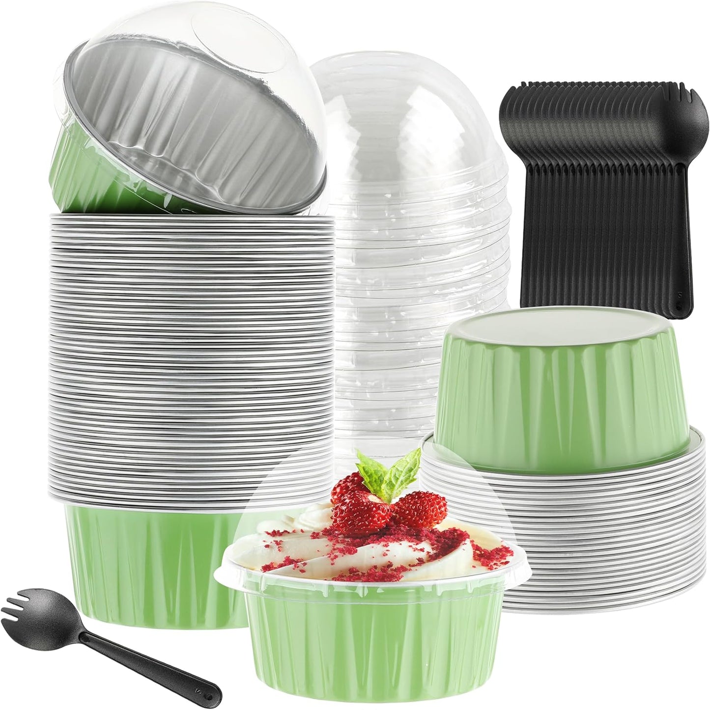 50PCS 4OZ Mini Cake Pans with Lids - Disposable Aluminum Pans for Individual Cakes - Perfect for Wedding and Holiday Parties