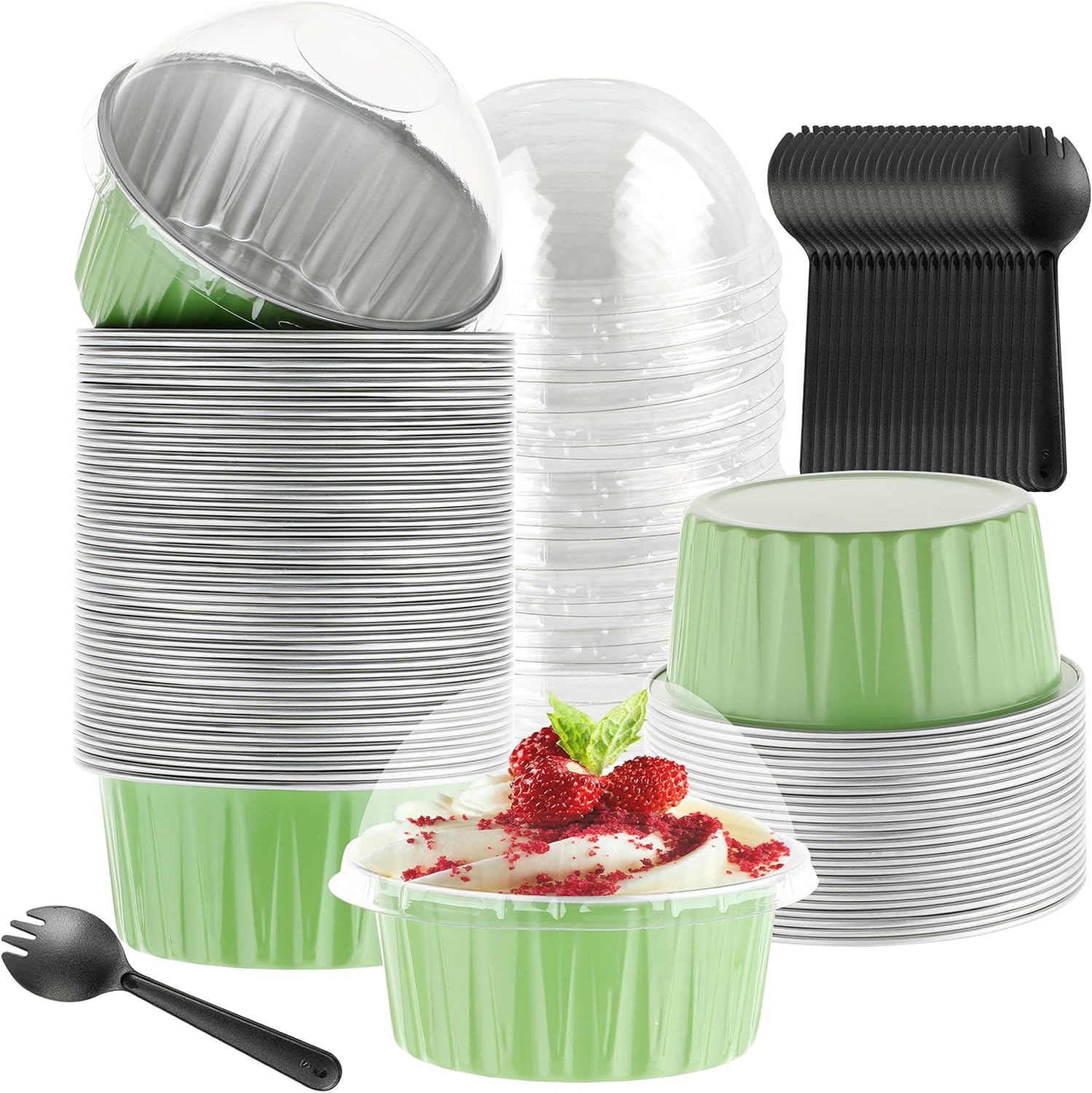 50PCS 4OZ Mini Cake Pans with Lids - Disposable Aluminum Pans for Individual Cakes - Perfect for Wedding and Holiday Parties