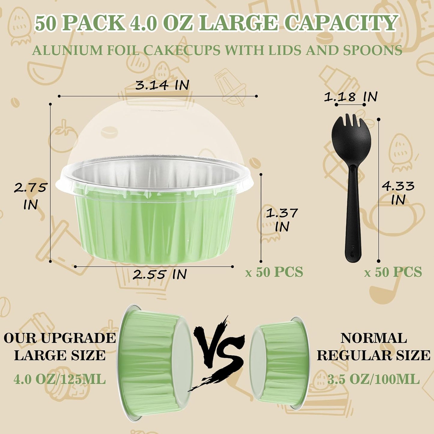 50PCS 4OZ Mini Cake Pans with Lids - Disposable Aluminum Pans for Individual Cakes - Perfect for Wedding and Holiday Parties