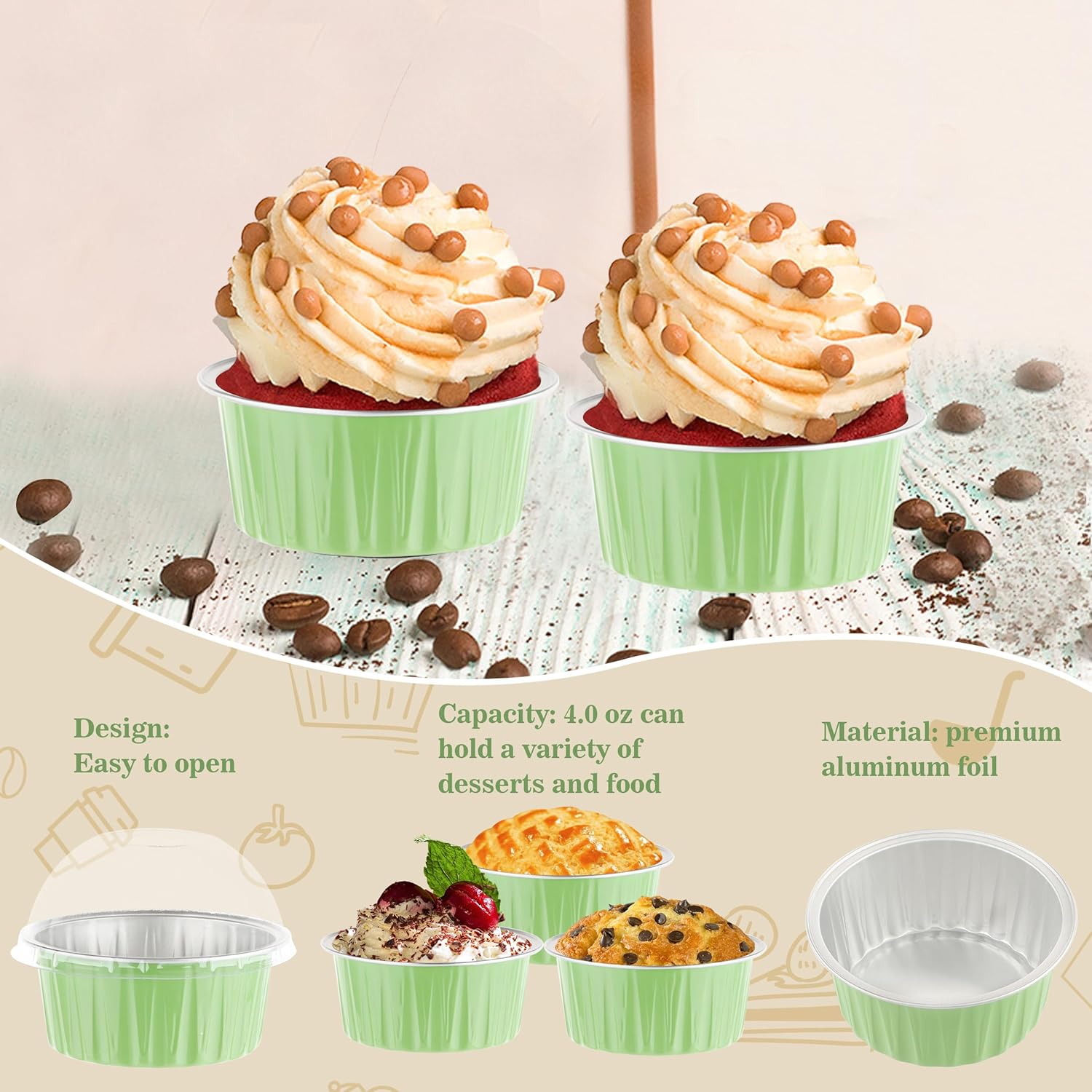 50PCS 4OZ Mini Cake Pans with Lids - Disposable Aluminum Pans for Individual Cakes - Perfect for Wedding and Holiday Parties