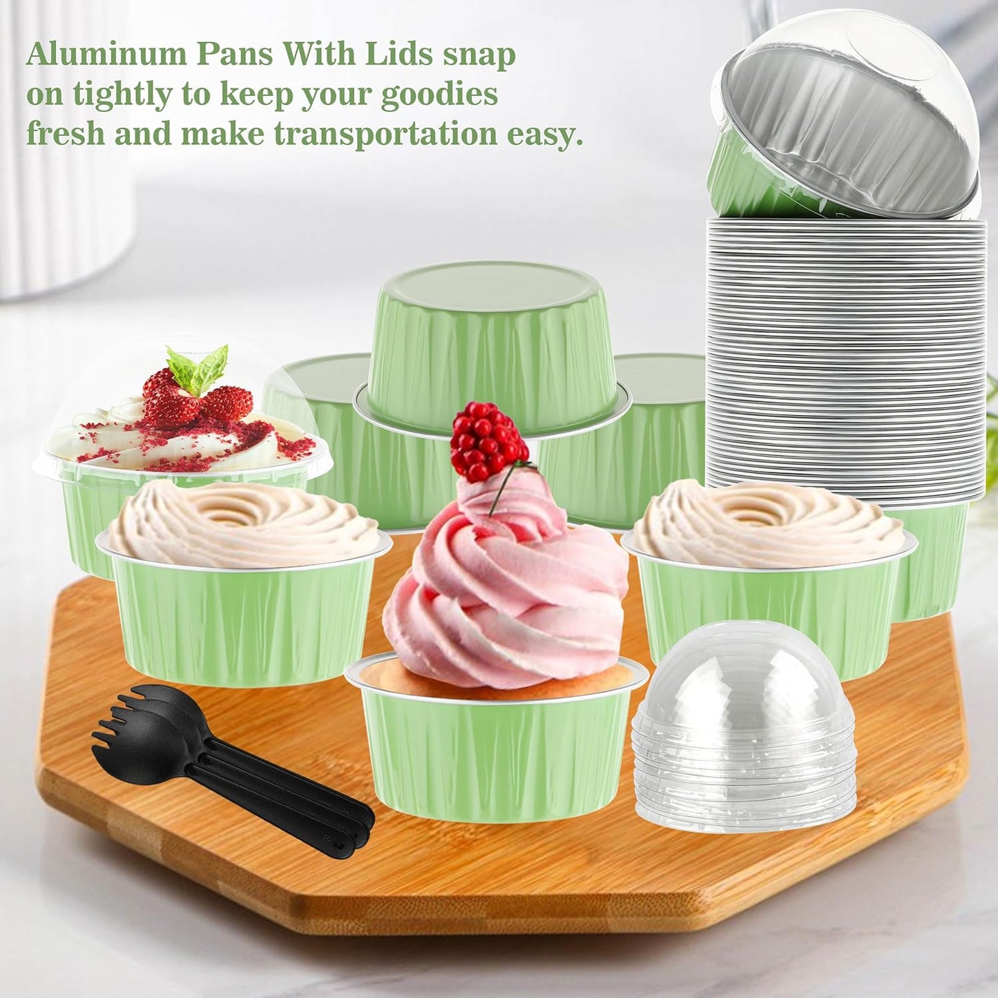 50PCS 4OZ Mini Cake Pans with Lids - Disposable Aluminum Pans for Individual Cakes - Perfect for Wedding and Holiday Parties