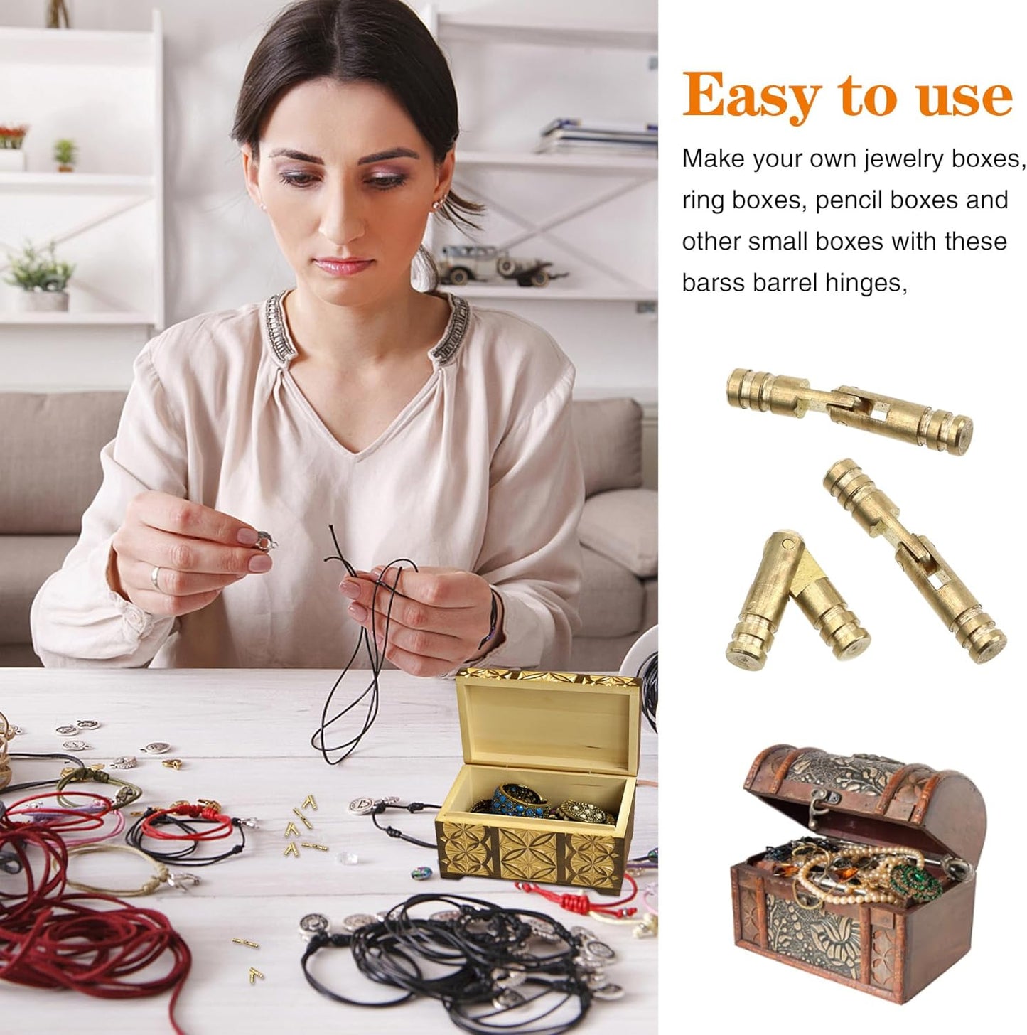 50Pcs Brass Concealed Barrel Hinges for Jewelry Boxes, Woodworking Projects, Music Boxes, Pencil Boxes, Hardwood Humidors