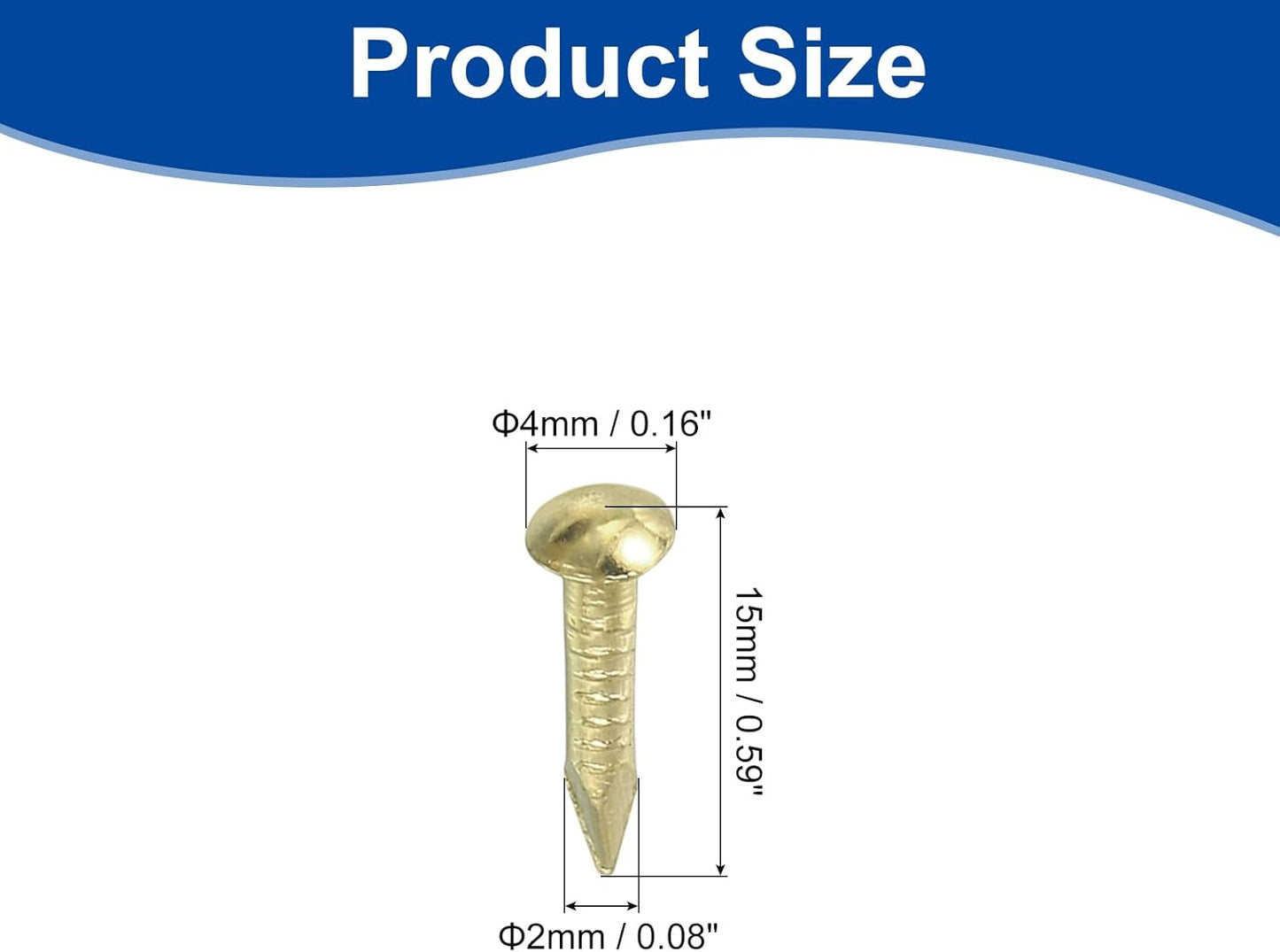 50Pcs Brass Round Head Nails 1.5x10mm for Woodworking & DIY Projects - Gold Finish