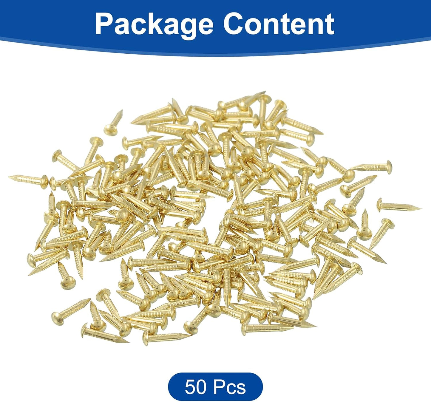 50Pcs Brass Round Head Nails 1.5x10mm for Woodworking & DIY Projects - Gold Finish