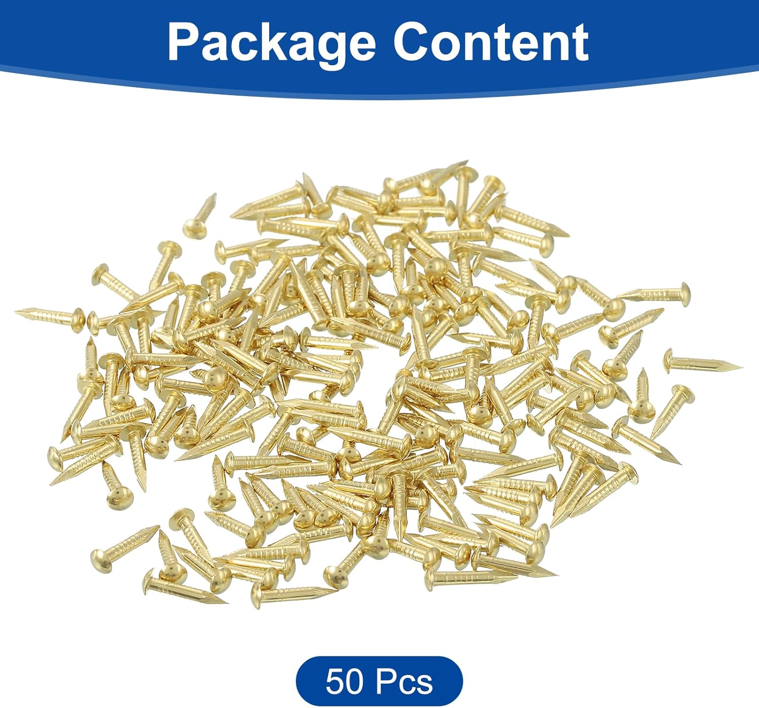 50Pcs Brass Round Head Nails 1.5x10mm for Woodworking & DIY Projects - Gold Finish