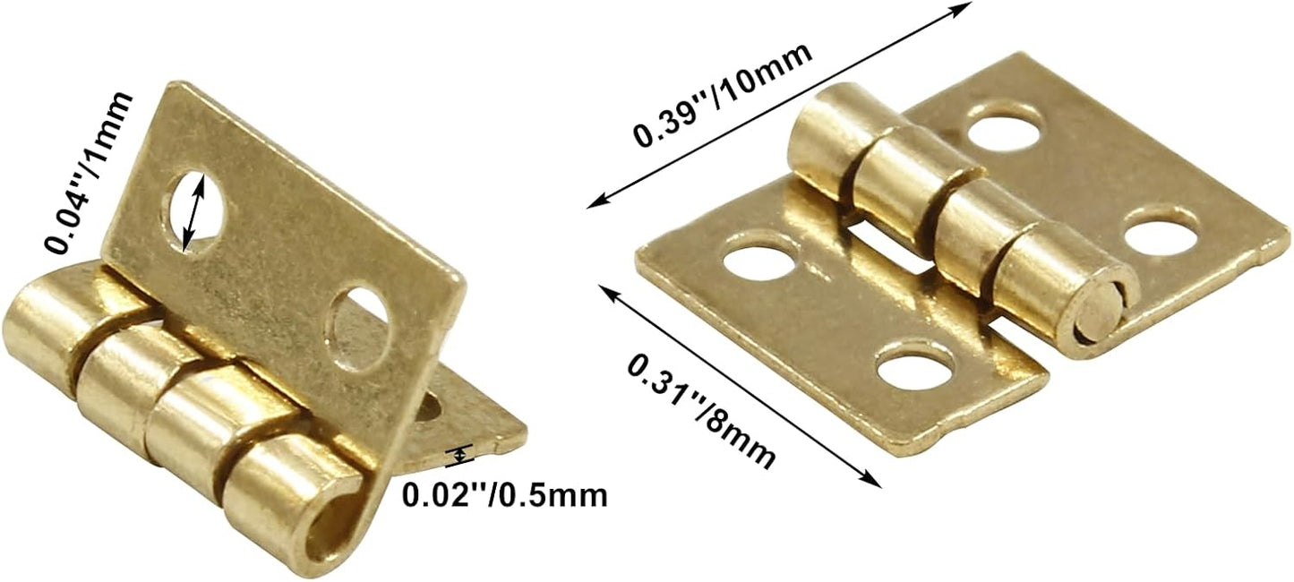 50Pcs Small Brass Butt Hinges for Mini Cabinet Jewelry Wooden Box - Gold Mini Hinges with Mounting Screws - Doll House DIY Hinges