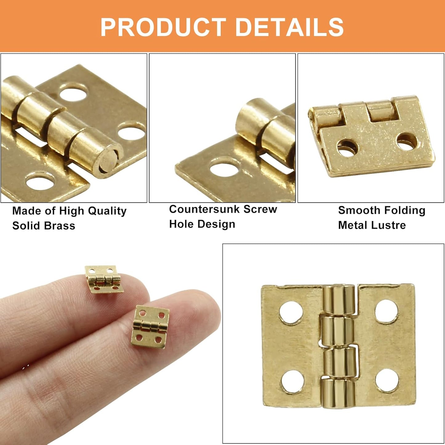 50Pcs Small Brass Butt Hinges for Mini Cabinet Jewelry Wooden Box - Gold Mini Hinges with Mounting Screws - Doll House DIY Hinges