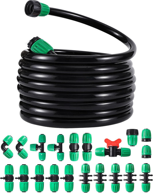 52FT PVC Garden Irrigation Tubing Hose with Lock Connector for Drip System - 1/2" Diameter, 16mm OD, 12mm ID