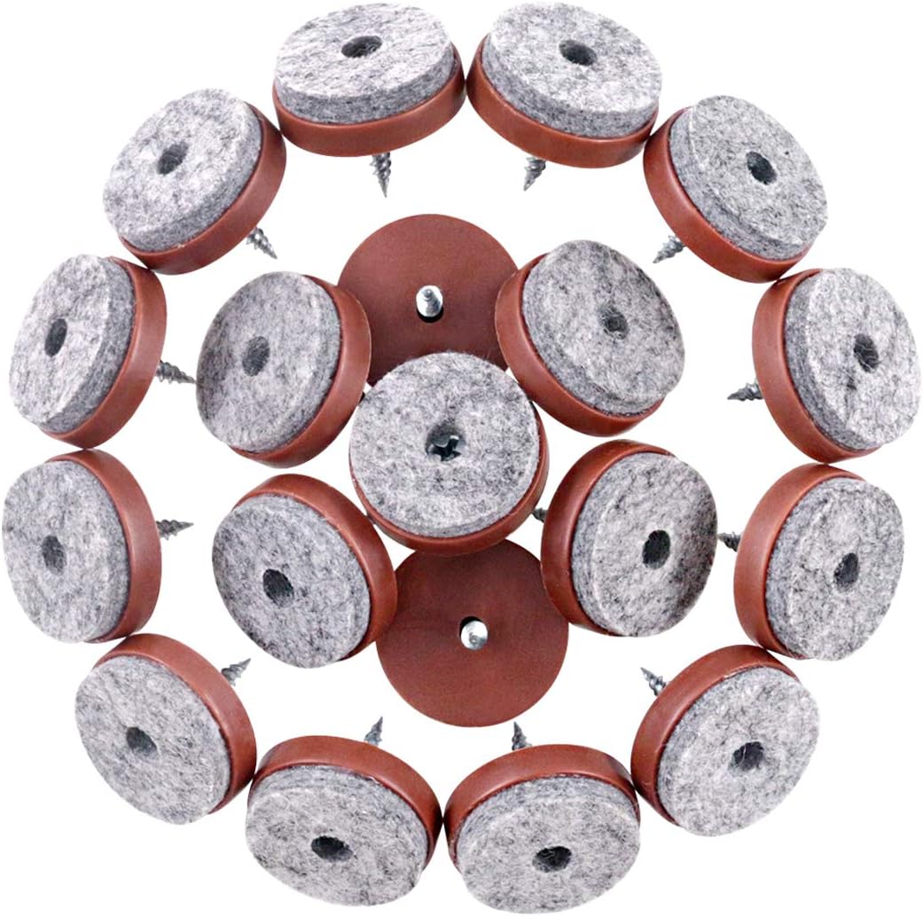 52Pcs 28mm Brown Furniture Felt Pads with Screw-on Non Slip Slider for Chair Table Sofa - Floor Protector for Wooden Leg Feet