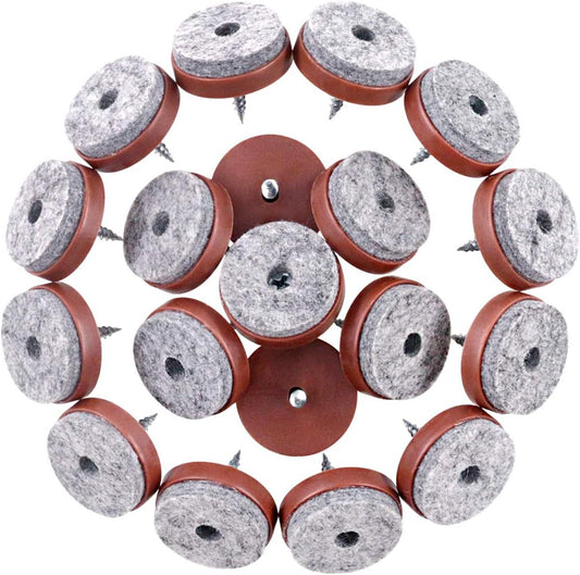 52Pcs 28mm Brown Furniture Felt Pads with Screw-on Non Slip Slider for Chair Table Sofa - Floor Protector for Wooden Leg Feet