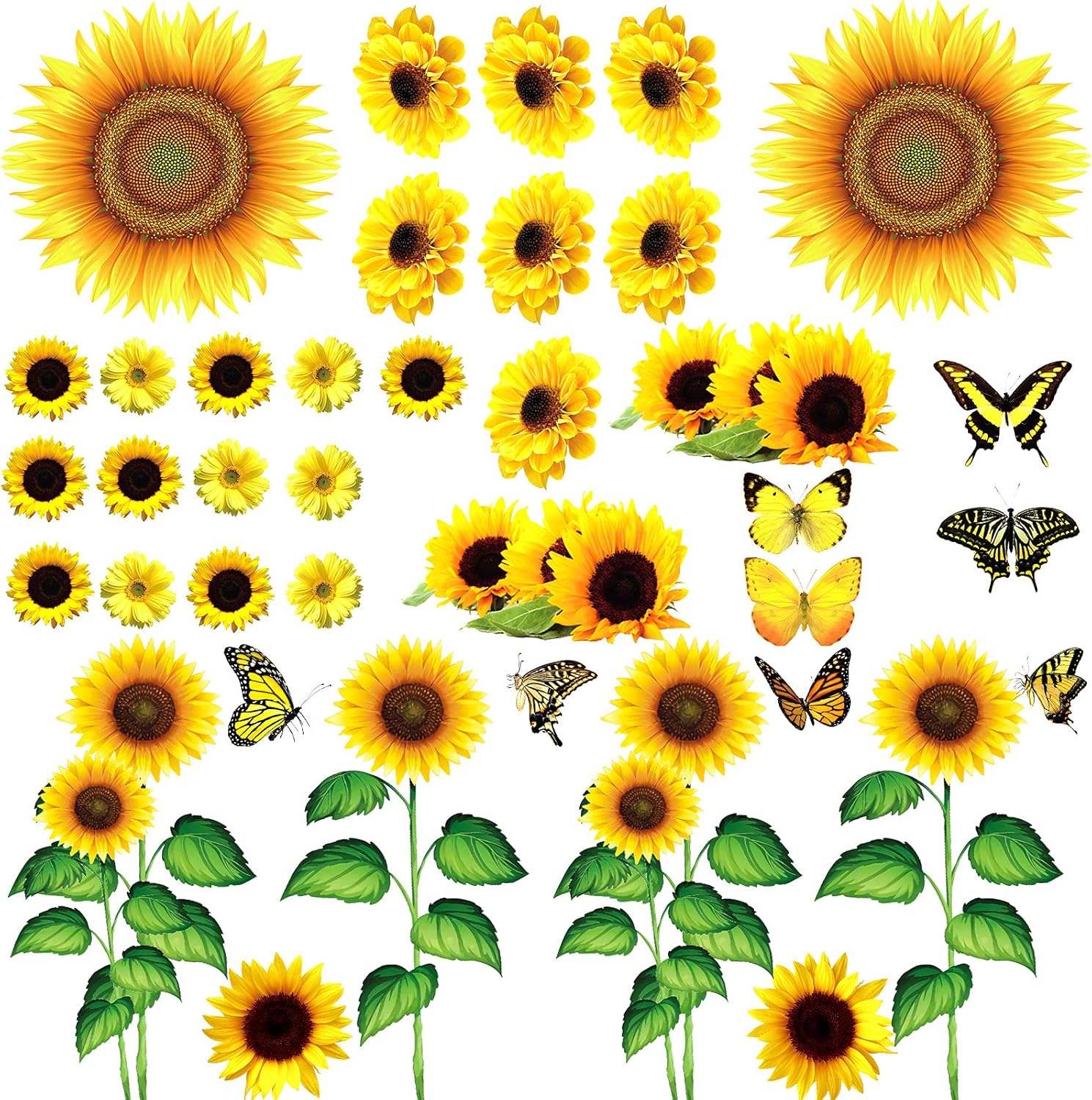 53-Piece Sunflower Daisy Wall Decals Set with Butterfly Waterproof Stickers for Bathroom Decor