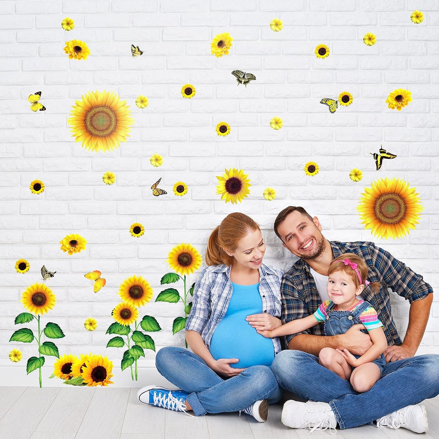 53-Piece Sunflower Daisy Wall Decals Set with Butterfly Waterproof Stickers for Bathroom Decor