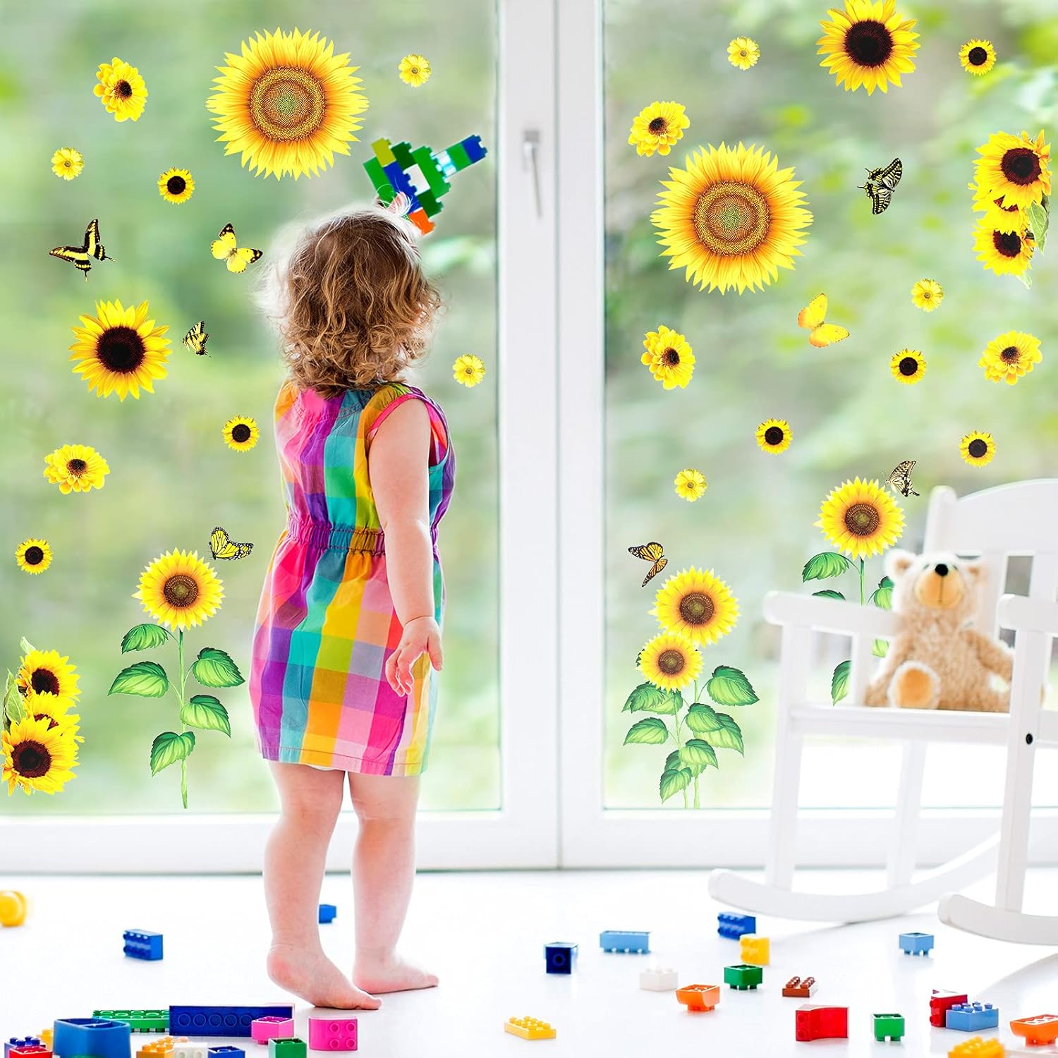 53-Piece Sunflower Daisy Wall Decals Set with Butterfly Waterproof Stickers for Bathroom Decor