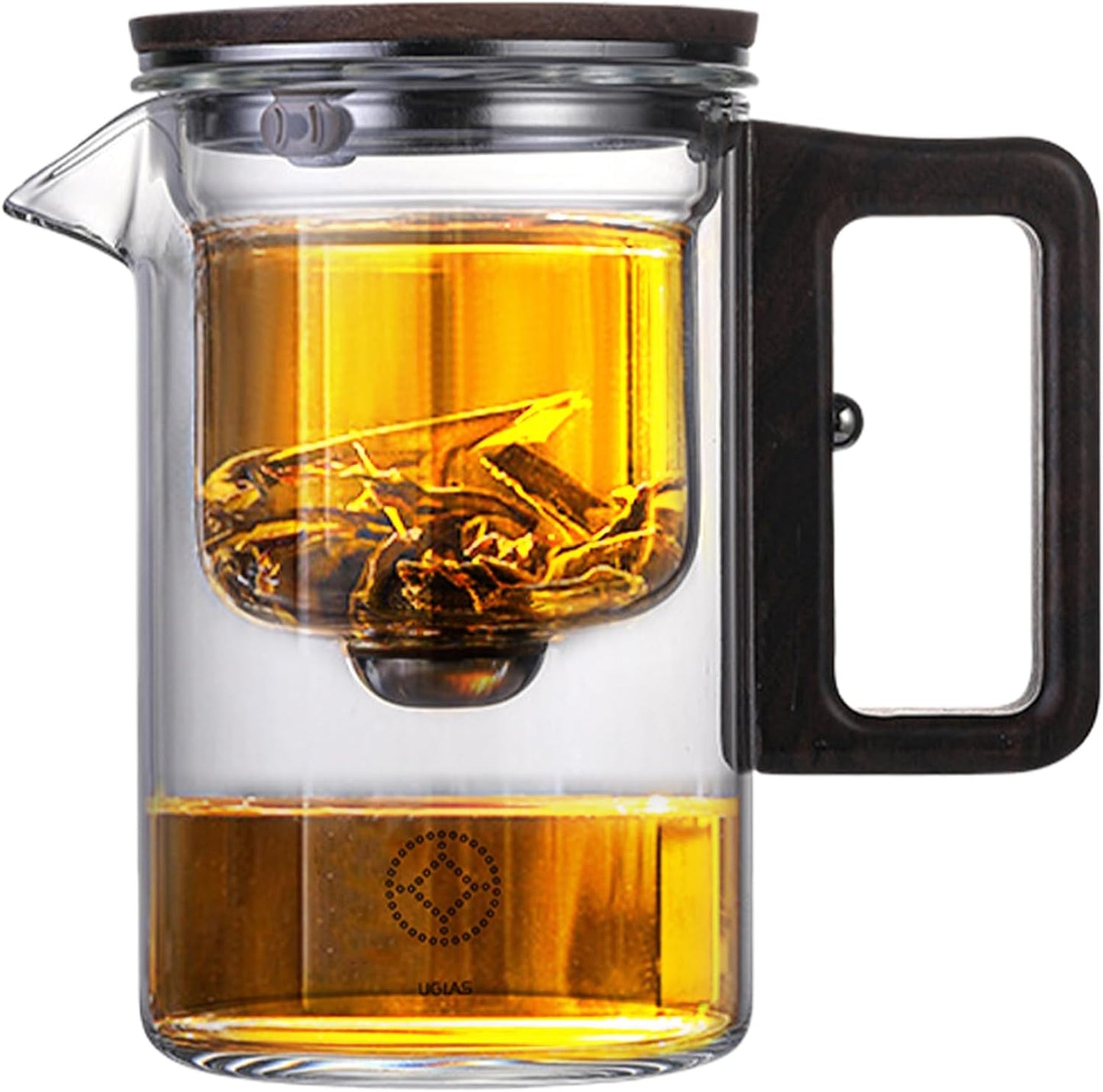 530ml Kalastussaari Glass Teapot with Walnut Handle - Heat Resistant Detachable Teapot for Loose Tea - Home, Office, Teahouse Friendly