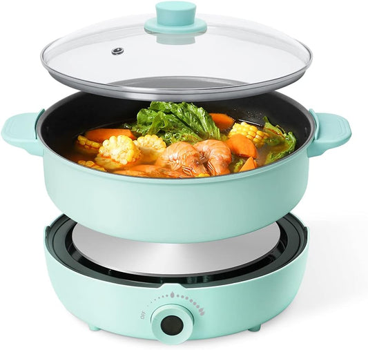 5.3QT Hot Pot Electric Shabu Shabu Pot with Non-Stick Skillet - Portable Burner Stove for Home Cooking and Family Parties