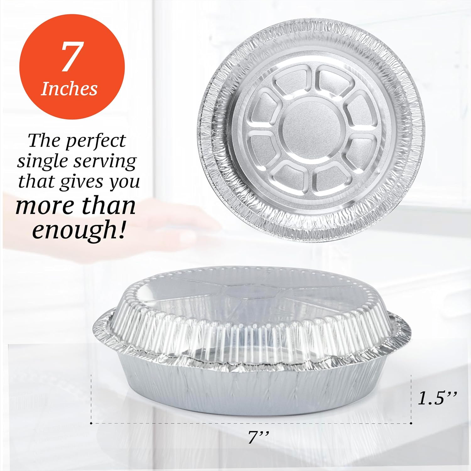 55 Pack 7" Round Aluminum Foil Pans with Clear Lids - Freezer & Oven Safe Disposable Pans for Baking, Takeout, Air Fryer - Spare Essentials