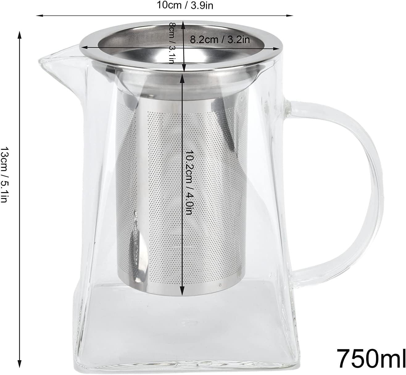 550ml Glass Teapot with Removable Stainless Steel Kettle - Durable and Stylish Tea Pot for Home and Office