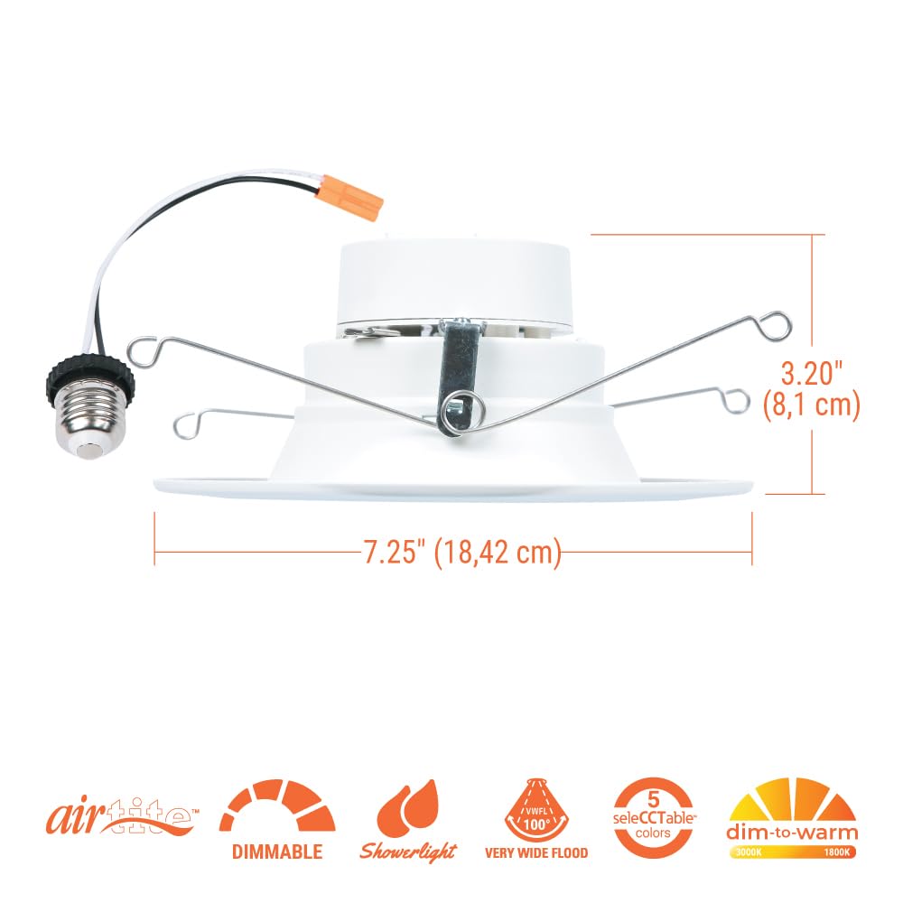 5/6 inch HALO RL Series Recessed LED Retrofit Light with Selectable CCT (2700K-5000K) and Dim to Warm Feature - 700 Lumens