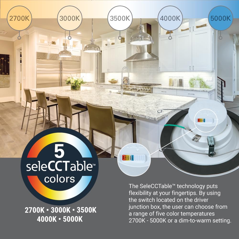 5/6 inch HALO RL Series Recessed LED Retrofit Light with Selectable CCT (2700K-5000K) and Dim to Warm Feature - 700 Lumens