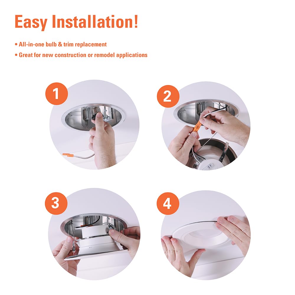 5/6 inch HALO RL Series Recessed LED Retrofit Light with Selectable CCT (2700K-5000K) and Dim to Warm Feature - 700 Lumens