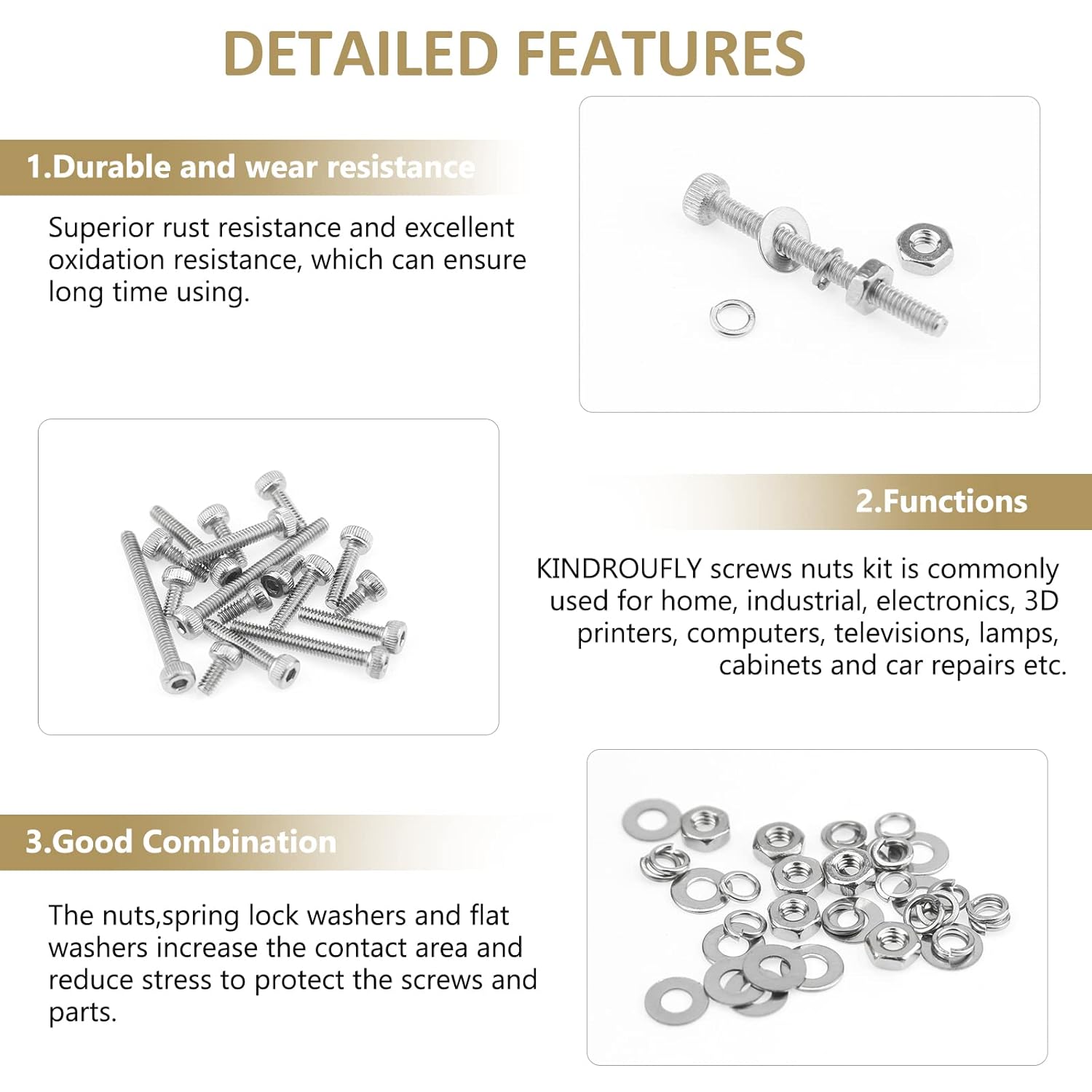 562-Piece M2 Stainless Steel Hex Socket Head Cap Screws Nuts Washers Assortment Kit, Fully Threaded, Various Lengths