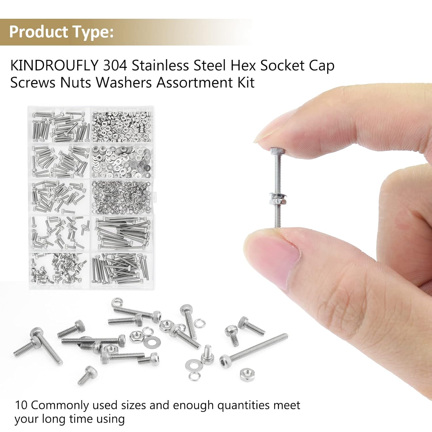 562-Piece M2 Stainless Steel Hex Socket Head Cap Screws Nuts Washers Assortment Kit, Fully Threaded, Various Lengths