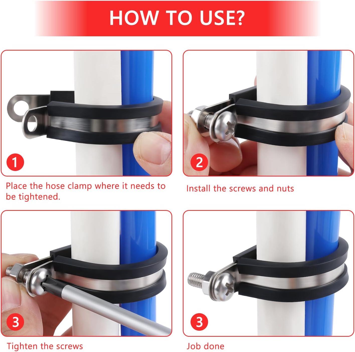 56Pcs Stainless Steel Cable Clamps Assortment Kit - 6 Sizes with Rubber Cushioning for Automotive Wire, Pipe, and Hose - Insulated Clamp Set