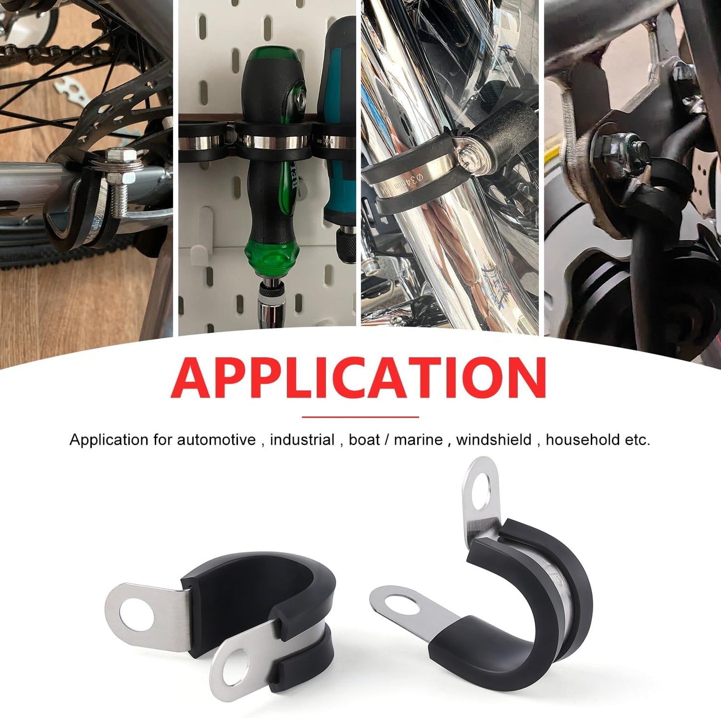 56Pcs Stainless Steel Cable Clamps Assortment Kit - 6 Sizes with Rubber Cushioning for Automotive Wire, Pipe, and Hose - Insulated Clamp Set