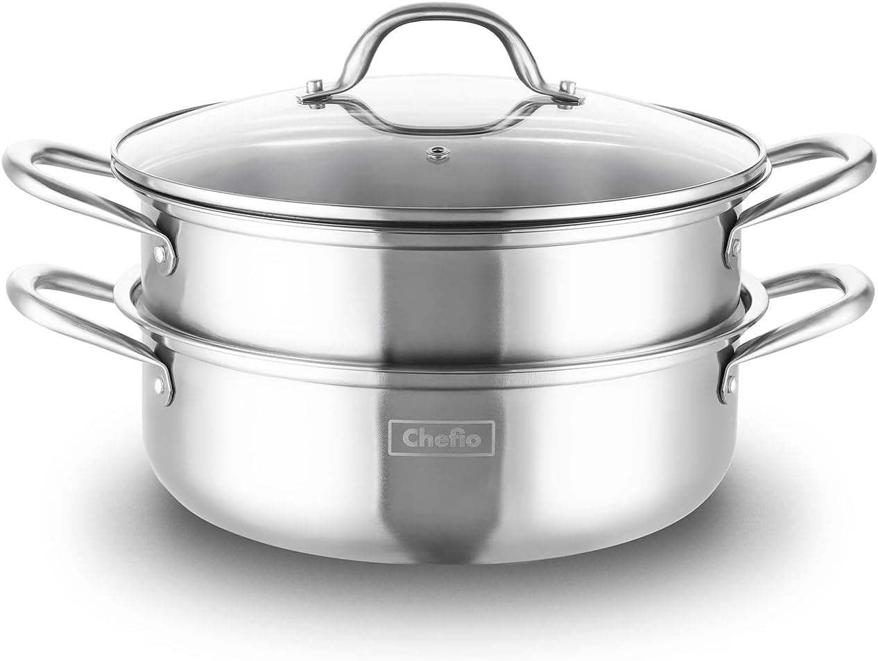 5.8-Quart Stainless Steel 3-Piece Pasta Steamer Set with Tempered Glass Lid - Dishwasher Safe