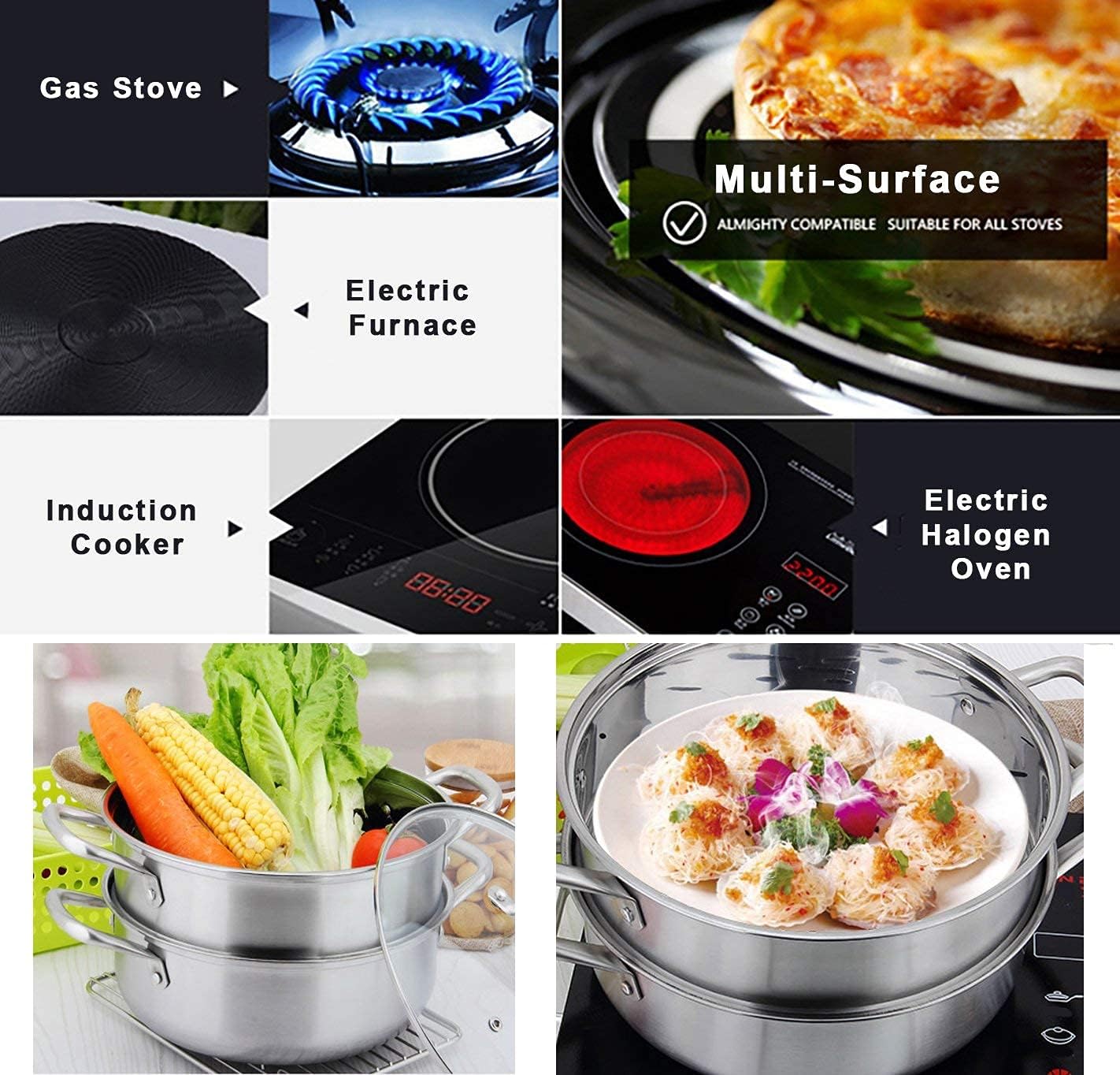 5.8-Quart Stainless Steel 3-Piece Pasta Steamer Set with Tempered Glass Lid - Dishwasher Safe