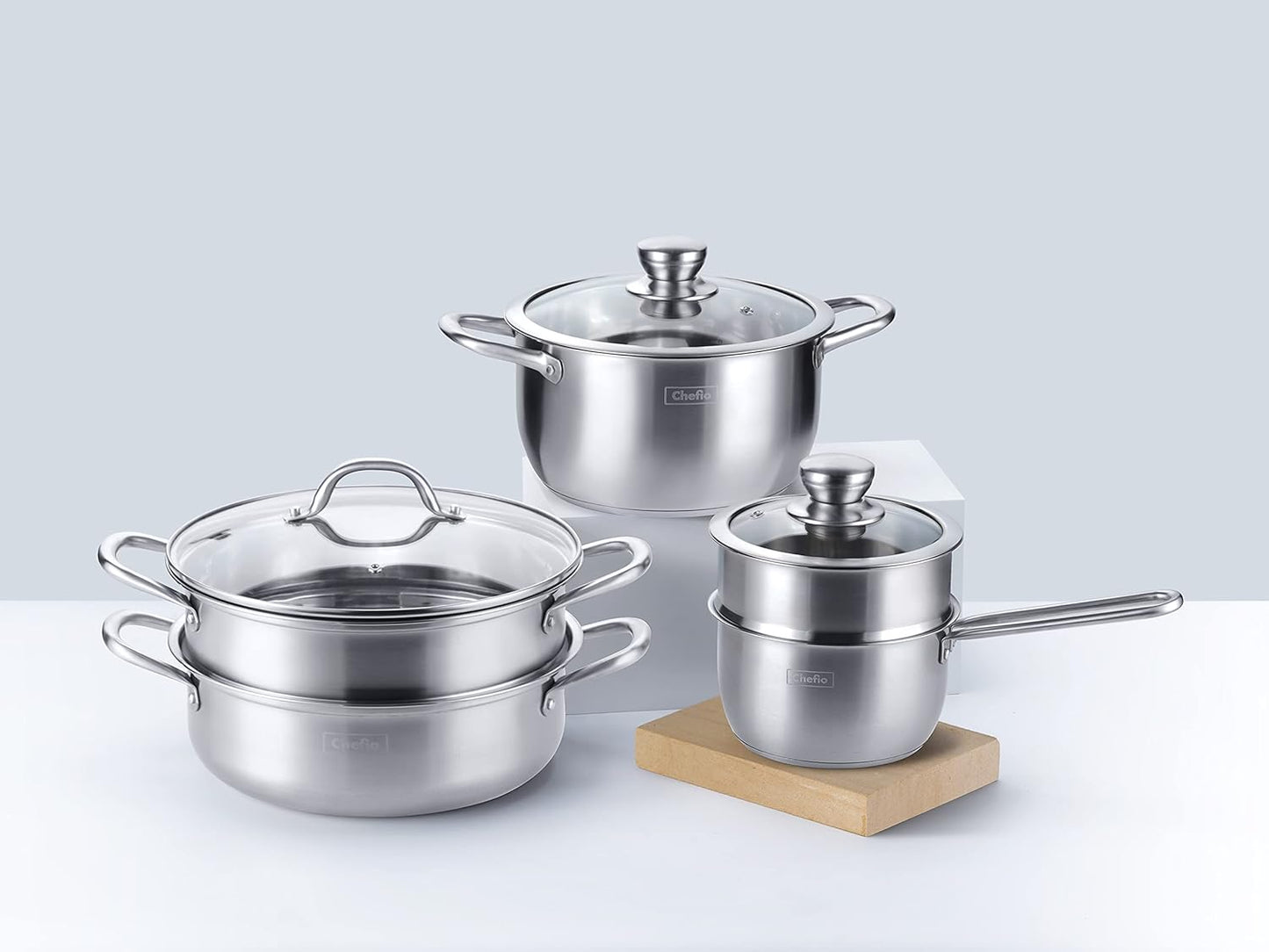 5.8-Quart Stainless Steel 3-Piece Pasta Steamer Set with Tempered Glass Lid - Dishwasher Safe