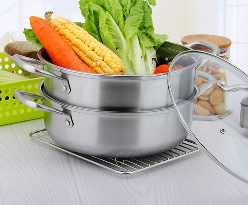 5.8-Quart Stainless Steel 3-Piece Pasta Steamer Set with Tempered Glass Lid - Dishwasher Safe