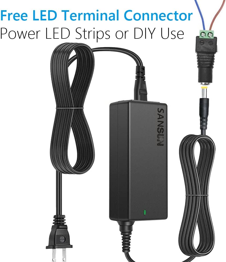 5A 12V Power Supply Adapter for LED Strip Lights, CCTV Cameras, Monitors - AC to DC Converter with 5.5x2.1mm Jack - 60W Transformer - Pack of 1