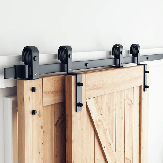5ft Bypass Sliding Barn Door Hardware Kit - Double Wooden Doors - Single Track - Easy Install - Fits 48" Opening - Smooth & Quiet - WildKart