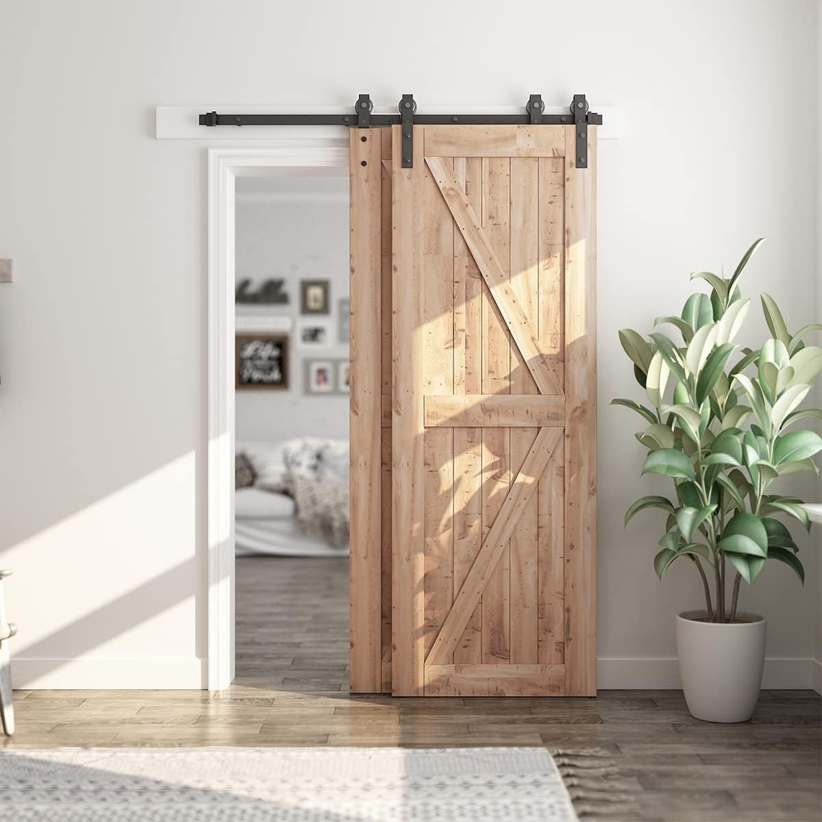 5ft Bypass Sliding Barn Door Hardware Kit - Double Wooden Doors - Single Track - Easy Install - Fits 48" Opening - Smooth & Quiet - WildKart