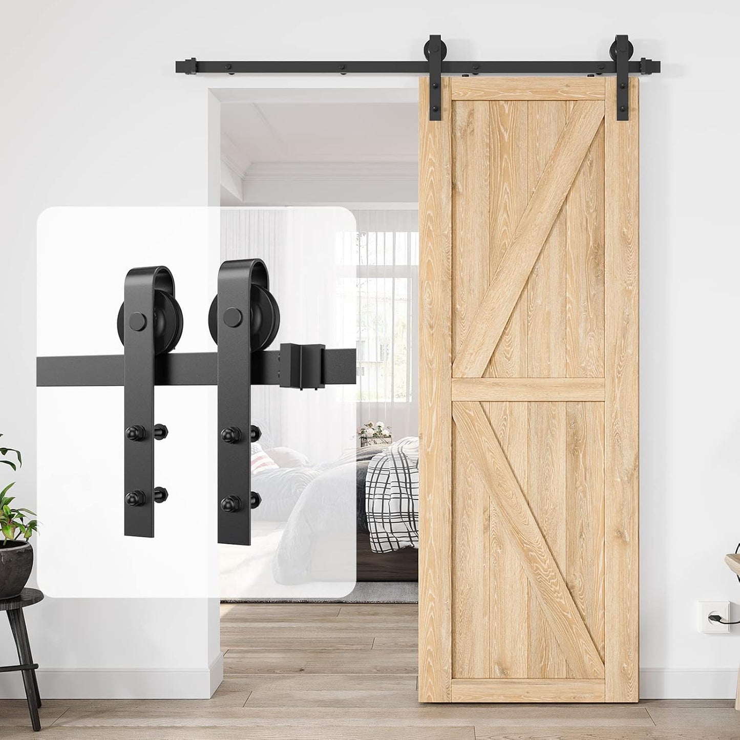 5ft Heavy Duty Sliding Barn Door Hardware Kit - Smooth & Quiet Operation - Easy Installation - Fits 1 3/8-1 3/4" Doors - Black - J Shape Hangers - WildKart