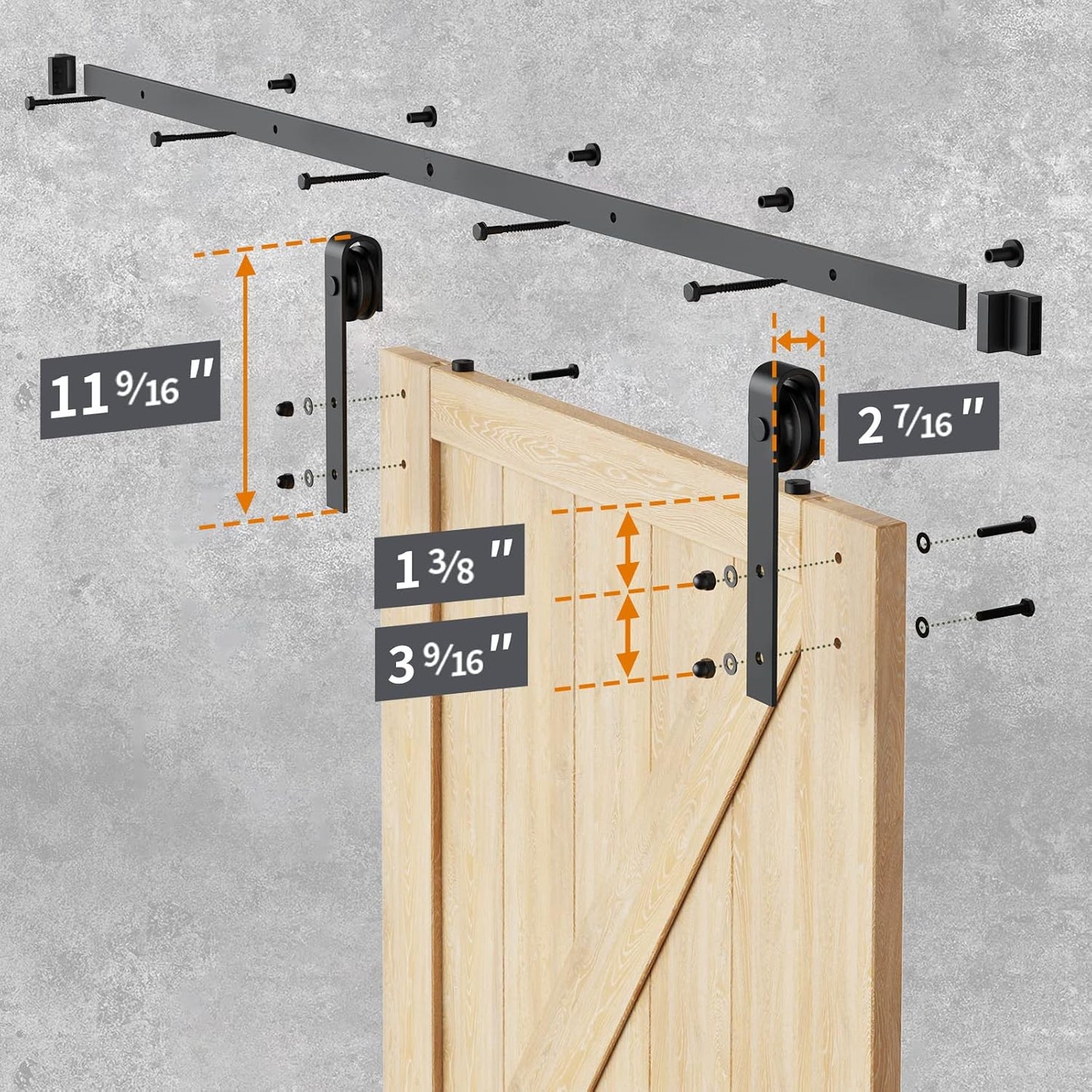 5ft Heavy Duty Sliding Barn Door Hardware Kit - Smooth & Quiet Operation - Easy Installation - Fits 1 3/8-1 3/4" Doors - Black - J Shape Hangers - WildKart